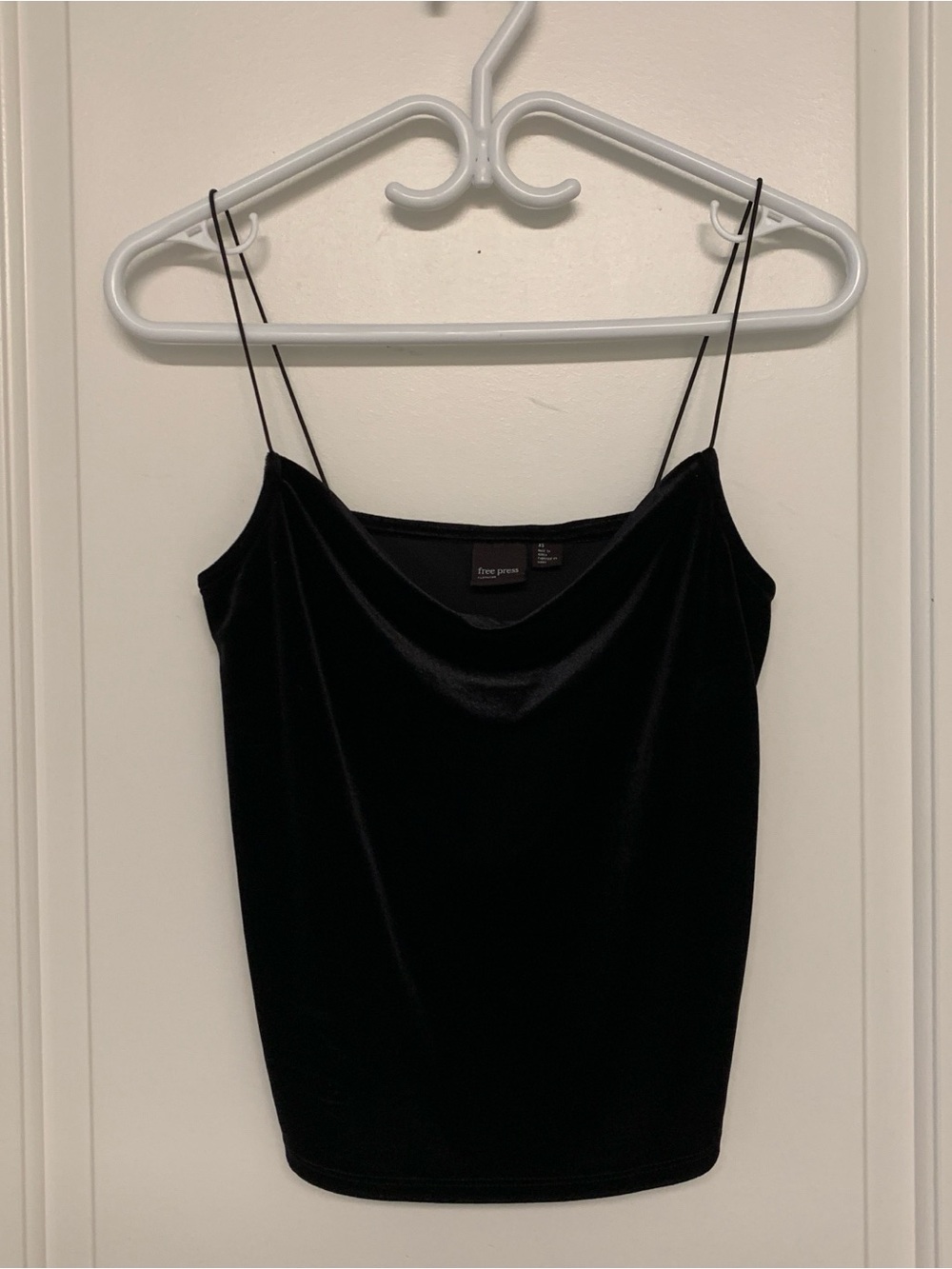 Free Press Velvet Cami XS Black Spaghetti Strap Tank Top Cowl Neck Fairy Grunge